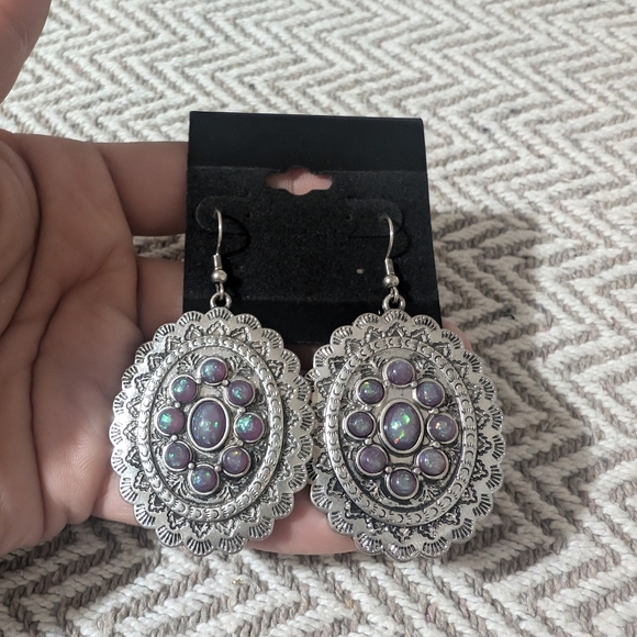 Vintage Silver and Purple Ornate Earrings - Picture 2 of 3
